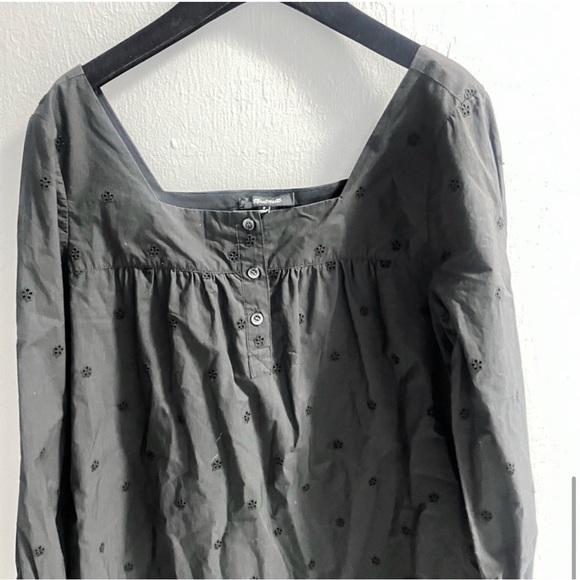 MADEWELL Black Square Neck Cotton Eyelet Smock Dress Small - Picture 6 of 11